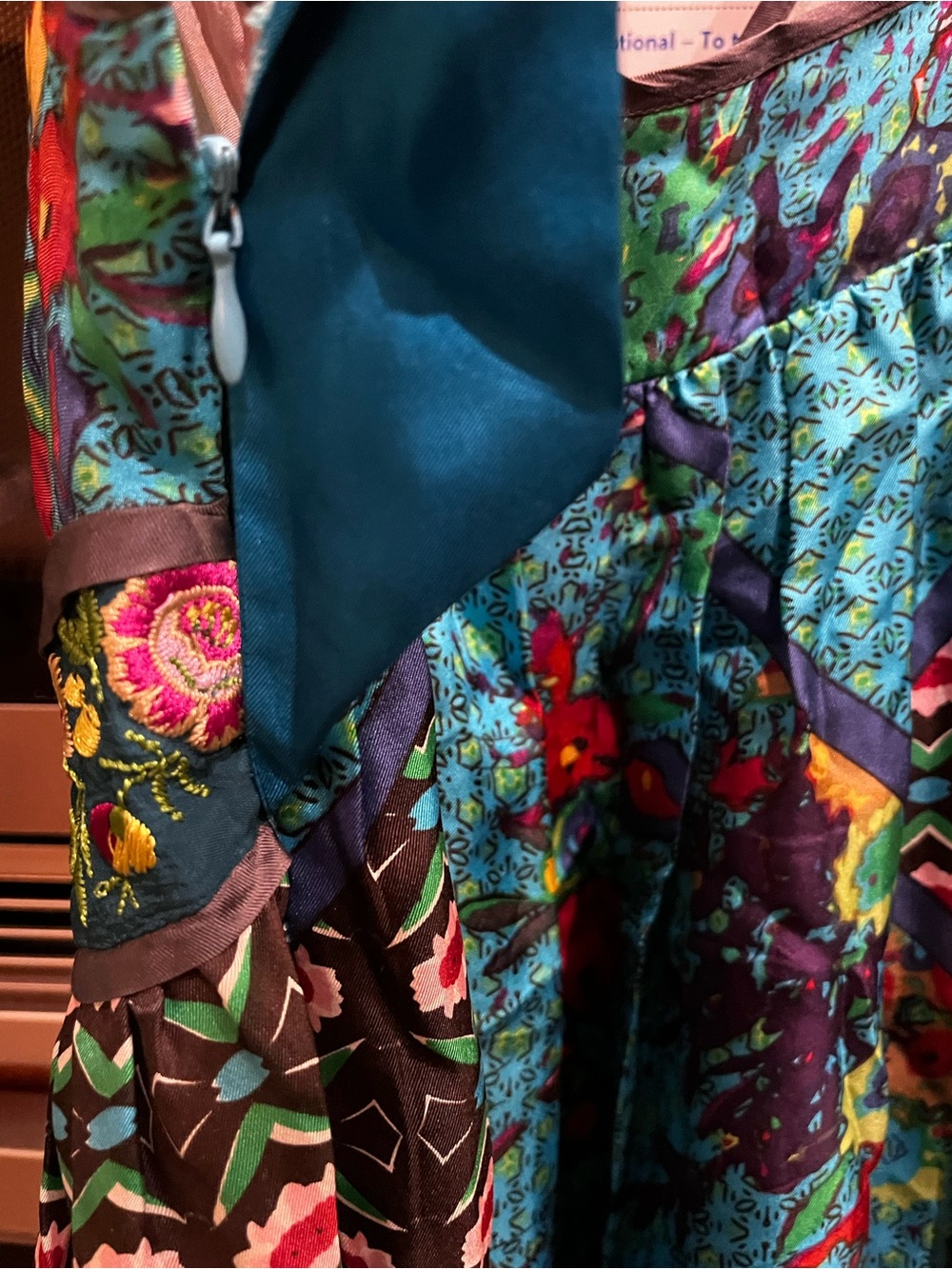 Johnny Was Silk Vibrant Floral Patchwork Sundress in Teal & Multi - Picture 6 of 16